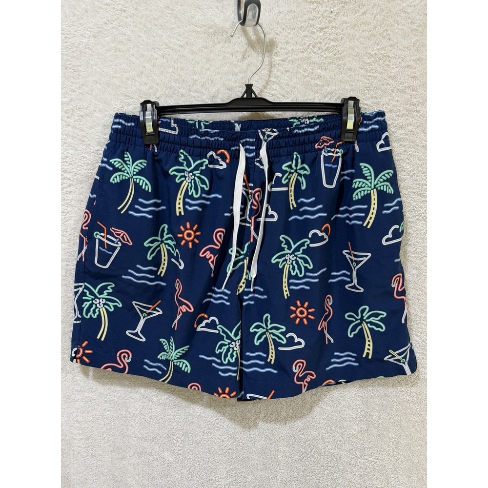 Chubbies Swim Trunks Men Large Blue Neon Lights Lined Shorts Loud Bright Pool